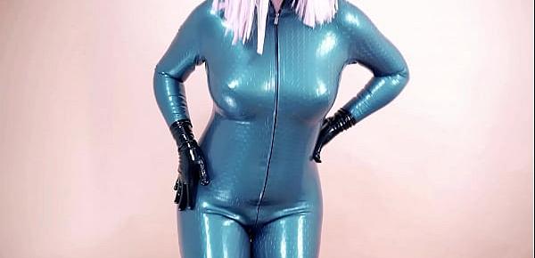  latex fetish model wear rubber clothing for pleasure and kinky role play bdsm games